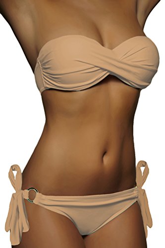 ALZORA Push Up Bandeau Bikini Set Damen Ringe Pushup Badeanzug Auswahl, 10227 (L, Sandfarben/Beige) von ALZORA