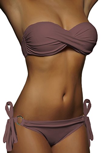 ALZORA Push Up Bandeau Bikini Set Damen Ringe Pushup Badeanzug Auswahl, 10227 (S, Braun) von ALZORA