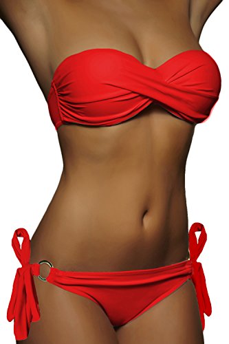 ALZORA Push Up Bandeau Twist Bikini Set Damen Pushup Badeanzug viele Bunte Farben und Größen Top + Hose Set, 50001 (XS, A38) von ALZORA