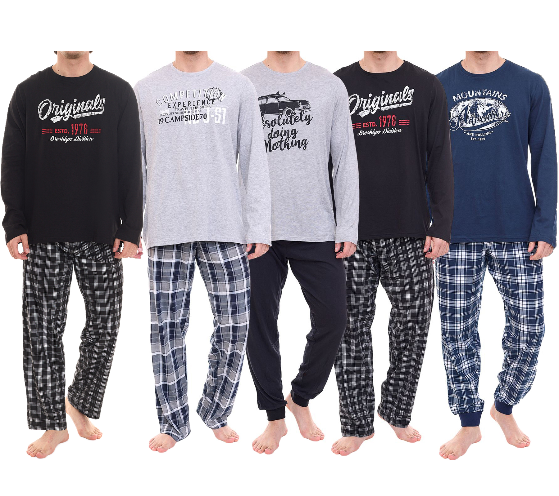 AM Legend Herren Pyjama-Set 2-teilig karierter oder unifarbener Schlafanzug aus 100%Baumwolle IAN MPJ 23 Schwarz, Navy, Grau in verschiedenen Modellen von AM Legend