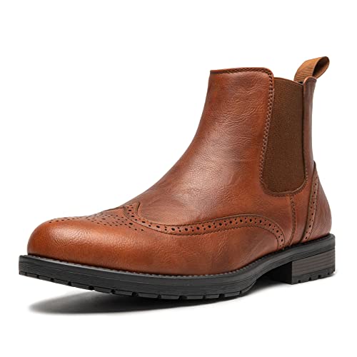 Herren Chelsea Boots Slip-on Formal Dress Boots für Männer Casual Ankle Men Boots, Braun-22715, 47.5 EU von AMAPO