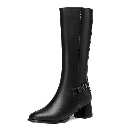 AMBELIGHT Solide, matte Damen-Stiefel mit Reißverschluss, runder Zehenbereich, niedlich, klobig, niedriger Absatz, wadenhoch, 5,1 cm, Schwarz , 35.5 EU von AMBELIGHT