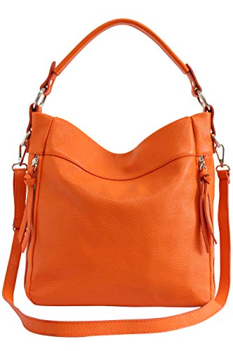 AmbraModa GLX_3 - Damen Handtasche Schultertasche Beutel Hobo bag Umhängetasche aus echtem Leder (Orange 1) von AMBRA Moda