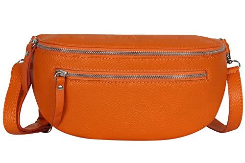 AmbraModa GLX2 - Damen Herren Unisex kleine Hüfttasche Gürteltasche Bauchtasche Umhängetasche aus Echtleder (Orange) von AMBRA Moda