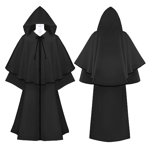 AMCOIN Erwachsene Kapuze Robe Jedi Zauberer Mantel Das Mantel Halloween Ritter Tunika Rollenspiel Kostüm (schwarz,2XL) von AMCOIN