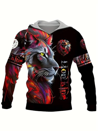 AMCOIN Herren 3D Löwe Grafik Druck Hoodies Übergroße Kapuzen-Sweatshirt für Herbst/Winter, Herrenbekleidung Plus Size, löwe, L von AMCOIN