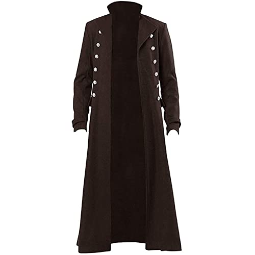 AMCOIN Herren Mid-Century Steampunk Trenchcoat,Vintage Tuxedo Halloween Kostüm Piratenmantel Viktorianische Jacke (braun,XL) von AMCOIN