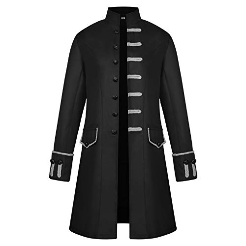 AMCOIN Herren Steampunk Frack Mantel Gothic Kostüm Vintage Mittelalter Gehrock Halloween Fashing Cosplay Smoking Kostüm (Schwarz,2XL) von AMCOIN