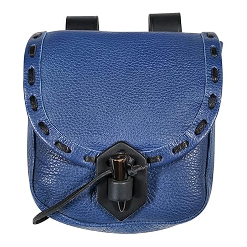 Herren Fanny Pack Retro Renaissance Kostümzubehör Mittelalter künstliches Leder Fanny Pack Cosplay Münzgeldbörse Für Cosplay geeignet (blaues Leder,20,3 cm * 17,7 cm) von AMCOIN