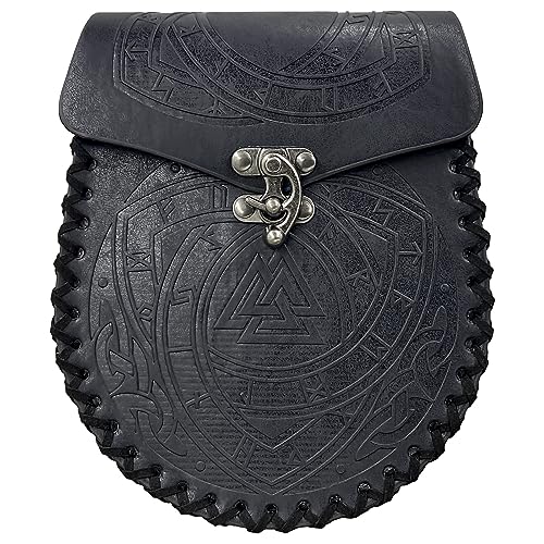 Herren Nordic Embossed Damen Gürteltasche,Retro Mittelalter Kunstleder Seitentasche,Renaissance Tragbare Vintage Gürteltasche, Dreieck Schwarz von AMCOIN