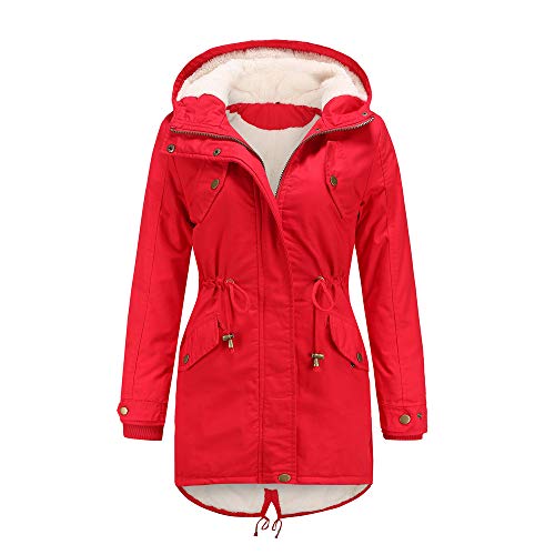 AMCYT Damen Winterjacke Damen Winter Jacke Stepp Parka Mantel Kunstfell warm (Rot,L) von AMCYT