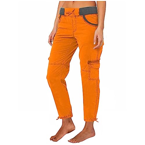 AMDOLE Jogginghose Damen Baggy Sommer Frauen Multi Tasche Hosen Outdoor Casual Sport Geerntete Hosen Overalls Dünne Lose Cargo-Shorts Damen Hosen Elegant (A1-Orange, XL) von AMDOLE