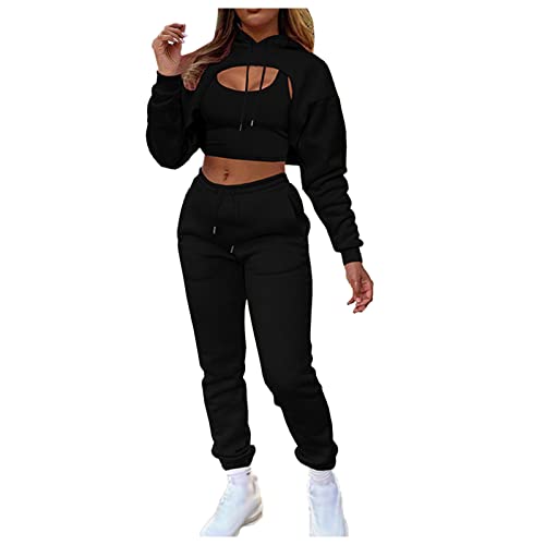 AMDOLE Leggings Damen Set Lässige 3-teilige Outfits für Damen Solide Sweatshirts Crop Top und Hosen Hosen Sets Trainingsanzüge Schöne und lässige Sets Jumpsuit Damen Sommer von AMDOLE