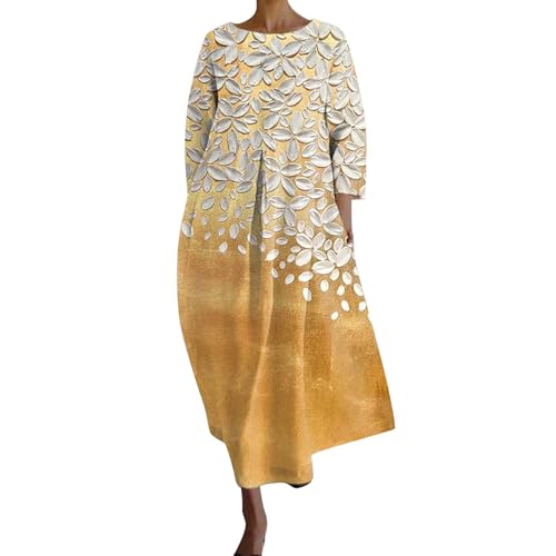 AMDOLE Sommerkleider für Damen, UK-Senioren, langärmelig, bedruckt, V-Ausschnitt, modischer Morgenmantel für Damen, gelb, XXL AMDOLE Sommerkleider für Damen, UK-Senioren, langärmelig, bedruckt, V-Ausschnitt, modischer Morgenmantel für Damen, gelb, XXL von AMDOLE