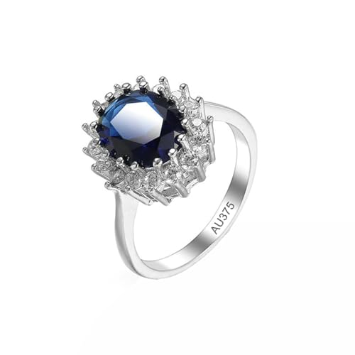 AMDXD 375 Weißgold Pärchen Ringe, Klassisch Blume Partnerringe mit Aquamarin Blau, Moissanit Ring 9K, Echt Schmuck, Gr.57 (18.1) von AMDXD