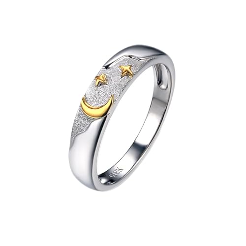 AMDXD 9 Karat 375 Weißgold Ring, Mond Hochzeitsring Oval Form, Damen Verlobungsring 9K Gold Eheringe Echtgold Schmuck von AMDXD