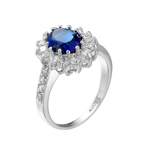 AMDXD 9K Weißgold Partnerringe, Blumen Pärchen Ringe mit Labor Erstellt Saphir Blau, Moissanit Ring Au375 Gold, Echt Schmuck, Gr.58 (18.5) von AMDXD