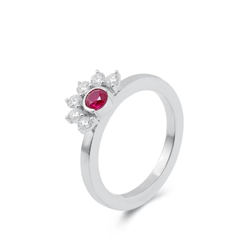 AMDXD Echt Goldschmuck Ringe Weißgold 14 Karat, Blumen Trauringe mit Rote Korunde Rot Oval Form, Moissanit Freundschaftsringe Partnerringe Au585 Gold Damen von AMDXD