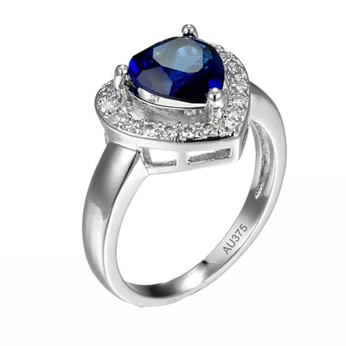 AMDXD Echte Goldschmuck Hochzeitsring Weißgold 375 9K, Elegant Trauringe mit Labor Erstellt Saphir Blau, Moissanit Freundschaftsringe Au375 Gold, Gr.58 (18.5) von AMDXD