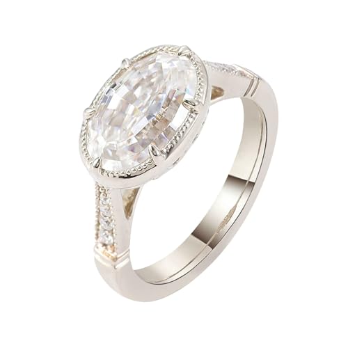 AMDXD Echte Goldschmuck Ringe Rose Gold 750 18K, Klassiker Partnerringe mit Moissanit Oval Form, Damen Hochzeitsring Rosegold Au750 Freundschaftsringe von AMDXD