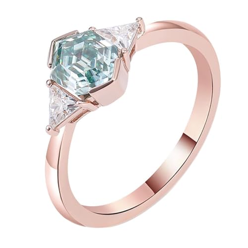 AMDXD Echter Schmuck Ringe Au585 Rose Gold, Klassiker Eheringe mit Moissanit 3ct Blau Grün Oval Form, Damen Hochzeitsband Hochzeitsring 14K Gold von AMDXD