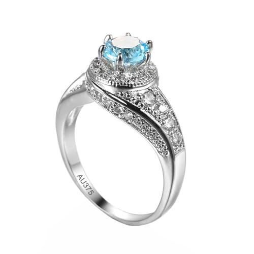 AMDXD Echter Schmuck Trauringe Gold 9K 375, Klassisch Simple Ring Eheringe mit Aquamarin Blau, Moissanit Pärchen Ringe Gelbgold Au375, Gr.65 (20.7) von AMDXD