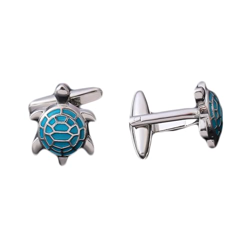 AMDXD Manschettenknöpfe, Schildkröte Emaille Cufflinks Shirt for Men, Blau Silber Manschettenknöpfe für Herren zur Hochzeit, Verlobung, Valentinstag, Jahrestag von AMDXD