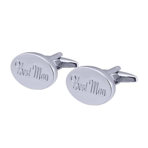 AMDXD Manschettenknöpfe Gravur, Best Man" Oval Cufflinks, Silber Manschettenknöpfe für Anzug Hemd Hochzeit Business Graduation Gift von AMDXD