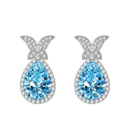 AMDXD Ohrringe Frauen, Tropfen Zirkonia Blau Ohrringe Valentinstag Schmetterling Design, Blau Ohrhänger von AMDXD