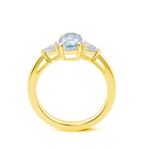 AMDXD Ring Gold 14 Karat Au585, Klassiker Hochzeitsring mit Aquamarin 1ct Hellblau Oval Form, Moissanit Trauringe 14K Gold Freundschaftsringe Damen Echtschmuck von AMDXD