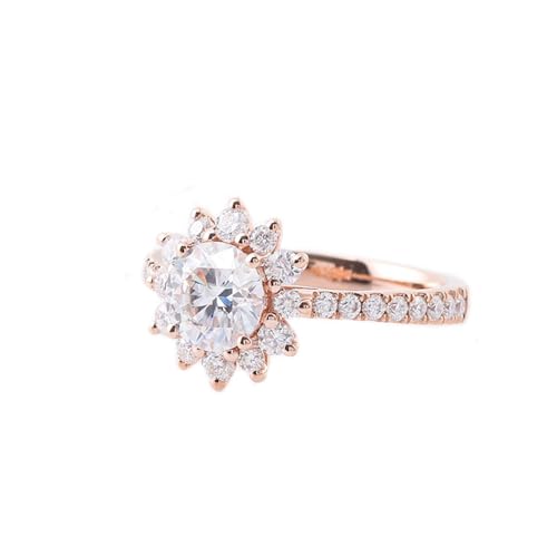 AMDXD Rosegold 14 Karat 585 Ring, Blumen Partnerringe mit Moissanit 1ct Oval Form, Moissanit Trauringe Rosegold Au585 Hochzeitsring Damen Echtgold Schmuck von AMDXD