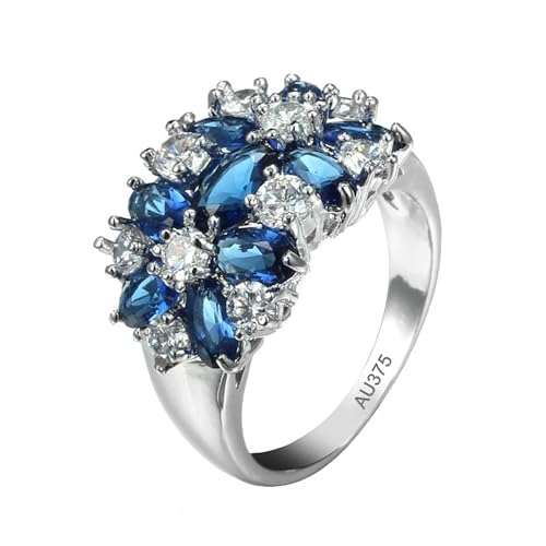 AMDXD Weißgold 9K 375 Eheringe, Glanz Blume Ring Partnerringe Freundschaftsringe mit Labor Erstellt Saphir Blau, Moissanit Pärchen Ringe Bandringe Au375 Gold, Echt Goldschmuck, Gr.69 (22.0) von AMDXD