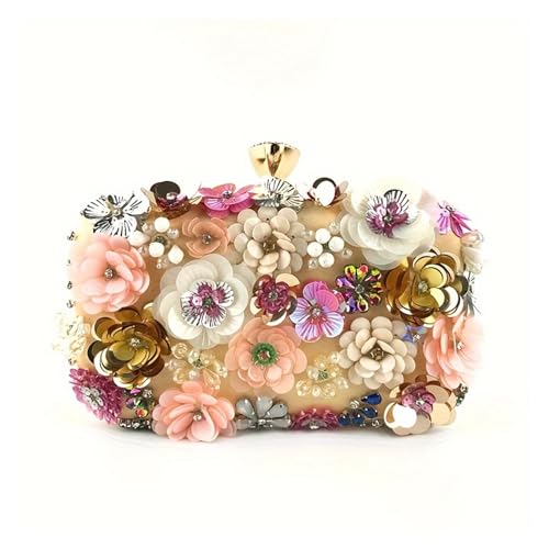 AMEEDA Damen Clutch Perlen 3D-Perlen-Blumen-Abendtasche, elegante Box-Clutch-Geldbörse, Damen-Hochzeitshandtaschen for Party-Abschlussball(Color:Gold) von AMEEDA