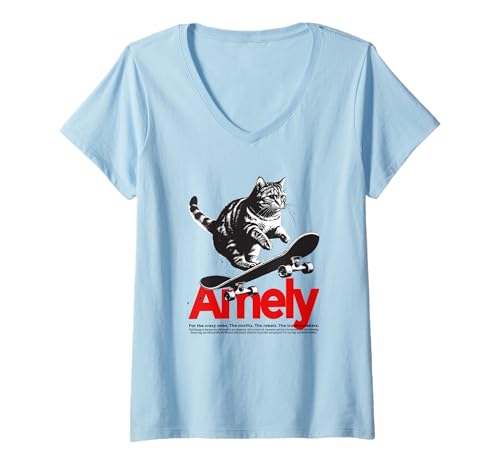 Damen AMELY - Schöner Mädchen Name mit Katze & Skateboard T-Shirt mit V-Ausschnitt Damen AMELY - Schöner Mädchen Name mit Katze & Skateboard T-Shirt mit V-Ausschnitt von AMELY Tochter Enkel Geburtstag Geschenkideen