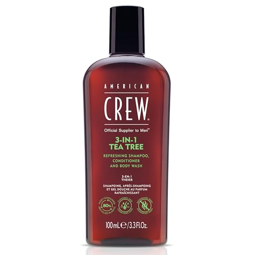 AMERICAN CREW - 3-in-1 Tea Tree Shampoo, Conditioner & Body Wash, 100ml, Pflegeshampoo und Duschgel für Männer, Produkt für die tägliche Reinigung von Körper und Haar von AMERICAN CREW