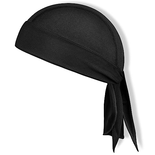 AMFUN Sports Bandana Cap, Sommer Sport Kopftuch Atmungsaktiv, Einstellbar Fahrrad Kopfbedeckung Quick-Dry Pirat Kopftuch, Outdoor UV Schutz Mütze für Herrem Damen (Schwarz) von AMFUN