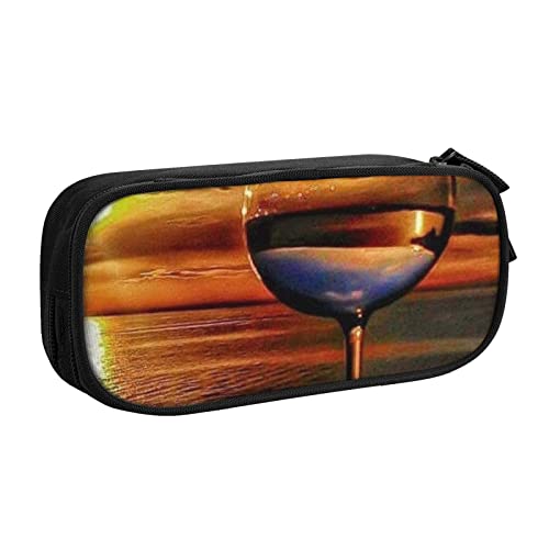 AMINNU Sunset Weinglas Federmäppchen, Multifunktionales Federmäppchen, Schülermäppchen, mit Reißverschluss, geeignet für Schulen und Büros, Unisex, Schwarz , Einheitsgröße, Kosmetiktasche AMINNU Sunset Weinglas Federmäppchen, Multifunktionales Federmäppchen, Schülermäppchen, mit Reißverschluss, geeignet für Schulen und Büros, Unisex, Schwarz , Einheitsgröße, Kosmetiktasche von AMINNU