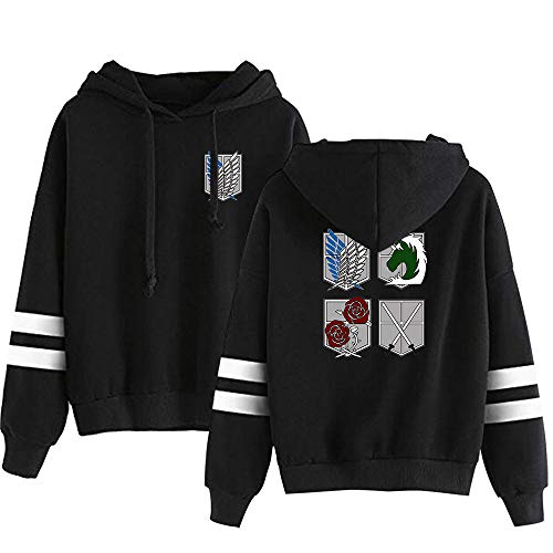 AMOMA Anime Attack on Titan Wings Gedruckter Sport Hoodie Unisex Freizeit Langarm Cosplay Gestreiftes Kapuzenpullover(3XL,FourLogo-Black) von AMOMA