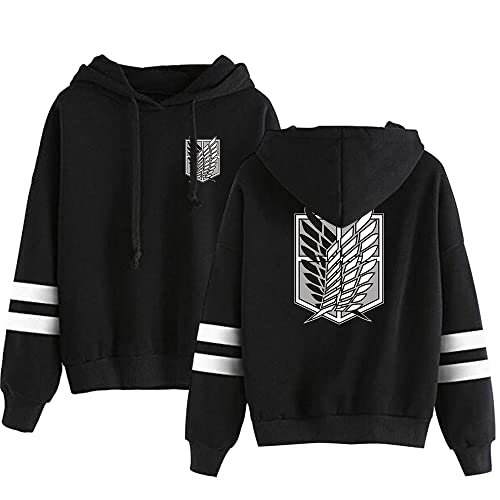 AMOMA Anime Attack on Titan Wings Gedruckter Sport Hoodie Unisex Freizeit Langarm Cosplay Gestreiftes Kapuzenpullover(L,BlackLogo-Black) von AMOMA