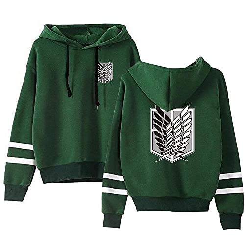 AMOMA Anime Attack on Titan Wings Gedruckter Sport Hoodie Unisex Freizeit Langarm Cosplay Gestreiftes Kapuzenpullover(L,BlackLogo-Green) von AMOMA