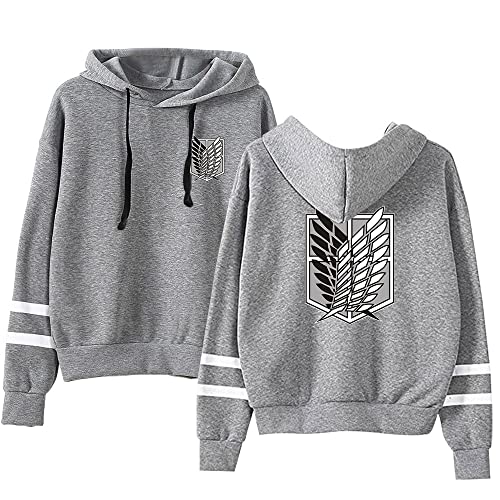 AMOMA Anime Attack on Titan Wings Gedruckter Sport Hoodie Unisex Freizeit Langarm Cosplay Gestreiftes Kapuzenpullover(L,BlackLogo-Grey) von AMOMA