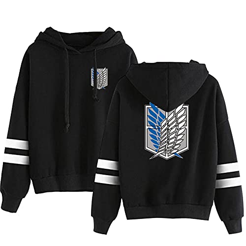 AMOMA Anime Attack on Titan Wings Gedruckter Sport Hoodie Unisex Freizeit Langarm Cosplay Gestreiftes Kapuzenpullover(M,BlueLogo-Black) von AMOMA