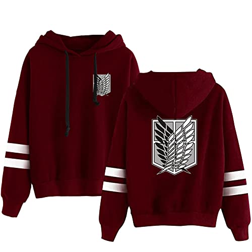 AMOMA Anime Attack on Titan Wings Gedruckter Sport Hoodie Unisex Freizeit Langarm Cosplay Gestreiftes Kapuzenpullover(XL,BlackLogo-Red) von AMOMA