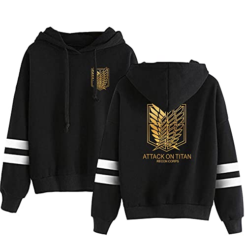 AMOMA Anime Attack on Titan Wings Gedruckter Sport Hoodie Unisex Freizeit Langarm Cosplay Gestreiftes Kapuzenpullover(XL,GoldLogo-Black) von AMOMA