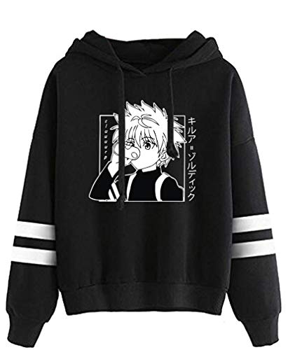 AMOMA Anime Hunter x Hunter Sport Kapuzenpullover Unisex Langarm Gon Killua Hisoka Cosplay Hoodie(L,KilluaDrink-Black) von AMOMA