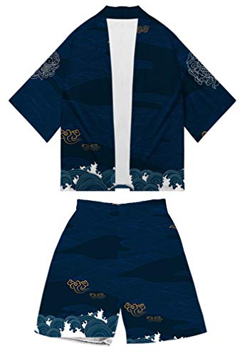AMOMA Herren Jungen Japanese Kimono Strickjacke und Strandshorts Badehose Zweiteilige Sets(4XL,Color04) von AMOMA