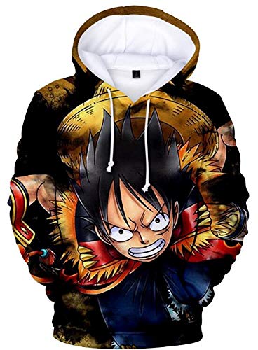 AMOMA Luffy Chopper Anime One Piece Hoodie Kapuzenpullover Sweatshirt für Herren und Damen(XXS,LuffyBlack) von AMOMA