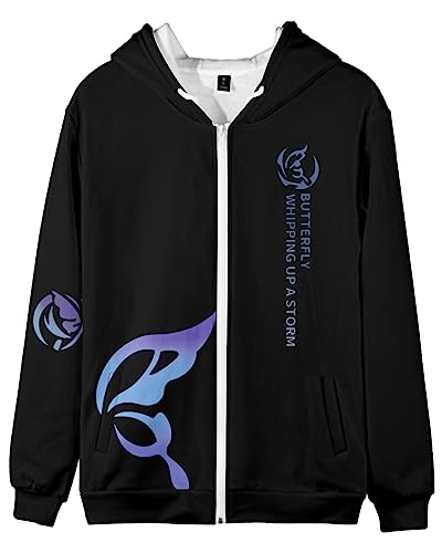 AMOMA Unisex Cosplay Game Honkai Star Rail Zip Hoodie Freizeit Mantel Kapuzenjacke mit Reißverschluss Mit Taschen(L,ButterflyBlack) von AMOMA