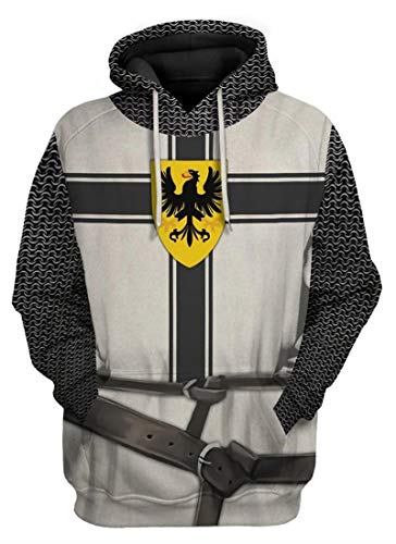 AMOMA Unisex Mittelalterlich Knight Templar Hoodie Historische Figuren Uniform Cosplay Costume Kapuzenpullover(2XL,KnightBeltBlack) von AMOMA