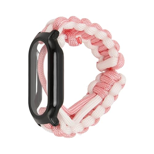 AMONIDA Uhrenarmband, Elastisches Ersatzarmband, Unisex, Atmungsaktiv, Paracord Gewebt, Leicht, für Outdoor-Aktivitäten (Rosa Weiß) von AMONIDA